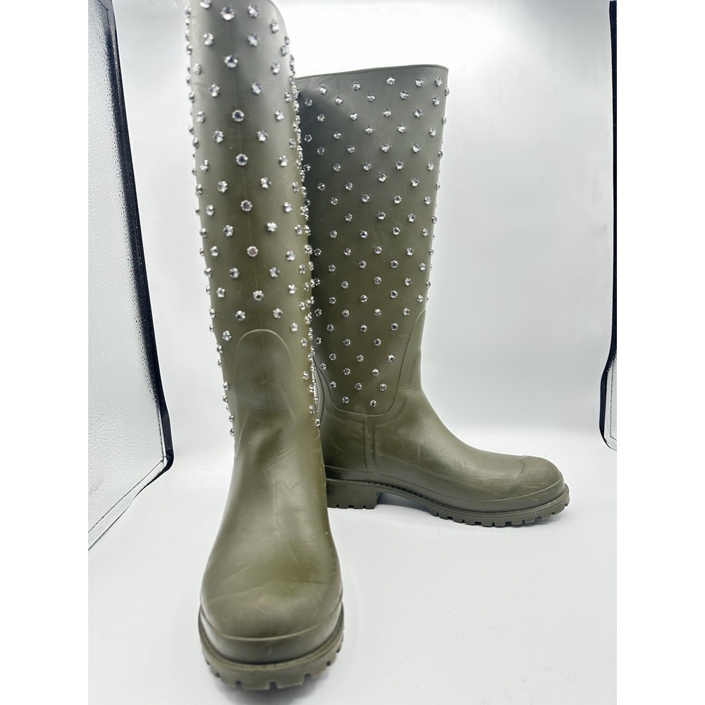 Saint Laurent Festival 25 Crystal Green Rain Boots – Size 38